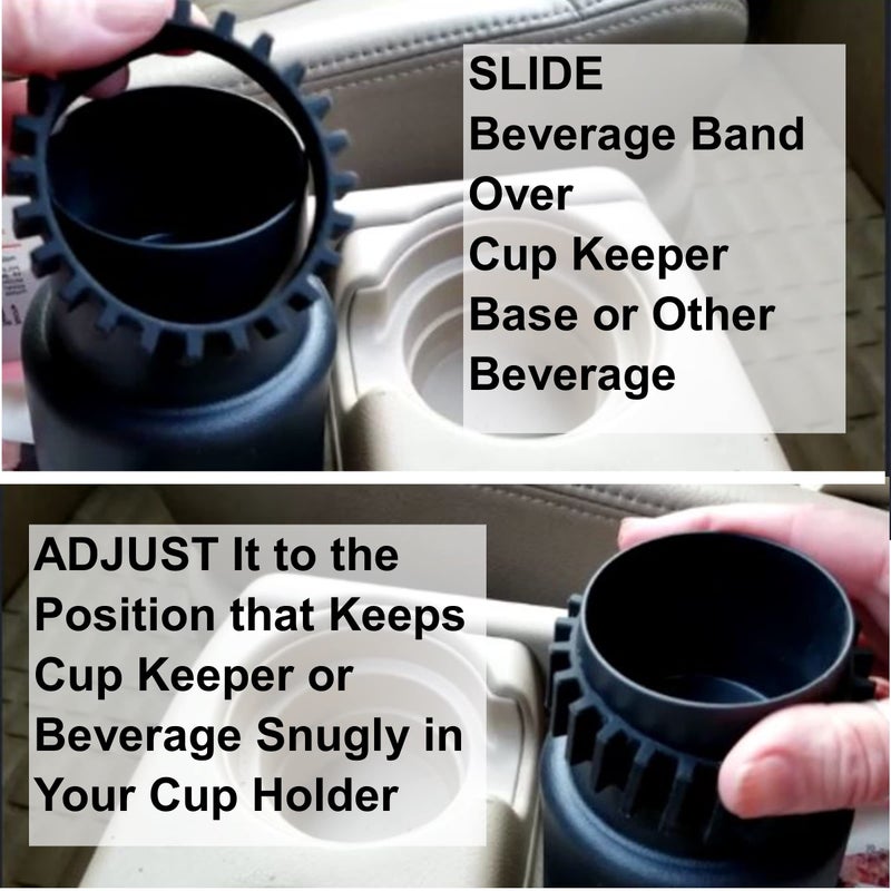Gadjit Beverage Bands Car Cup Holder Adapter - Stop On-The-Go Drinks from Wobbling in Your Cup Holder (2 Pack) | Keeps 8-28 oz Coffee Cups, 12-16 oz Soda Cans, 20 oz Water Bottles, Mugs from Tipping - Image 3